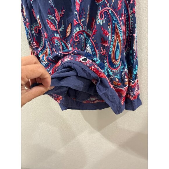 Water Lily Blue Embroidered Rayon 3/4 Sleeve Knee Length Empire Sun Dress Size S - Picture 8 of 9